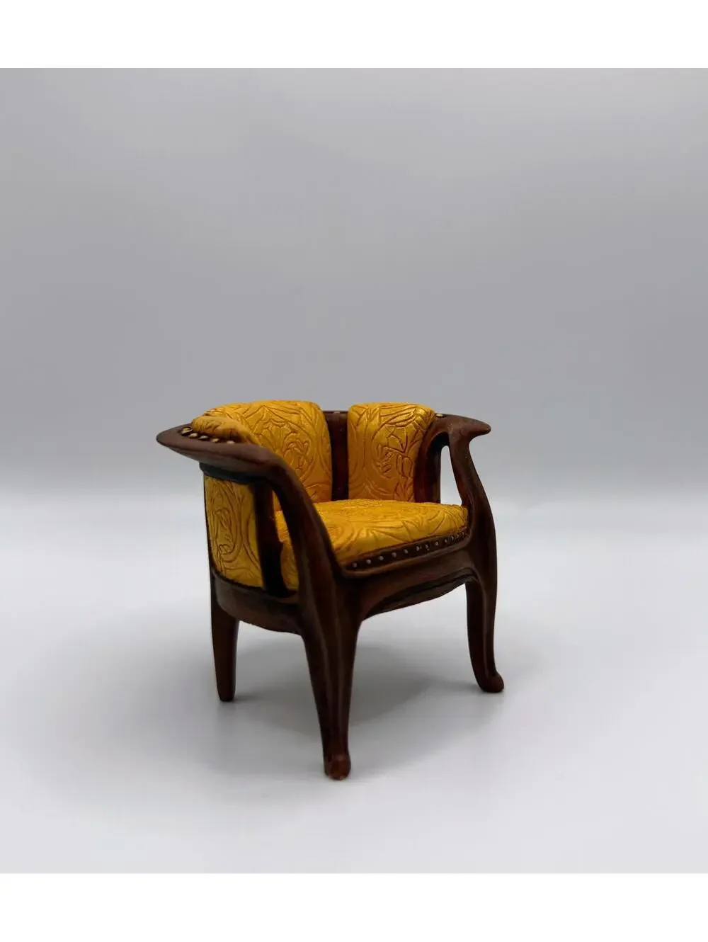 1:12 Miniature Resin Armchair with Gold Floral Upholstery, Raine Art Nouveau